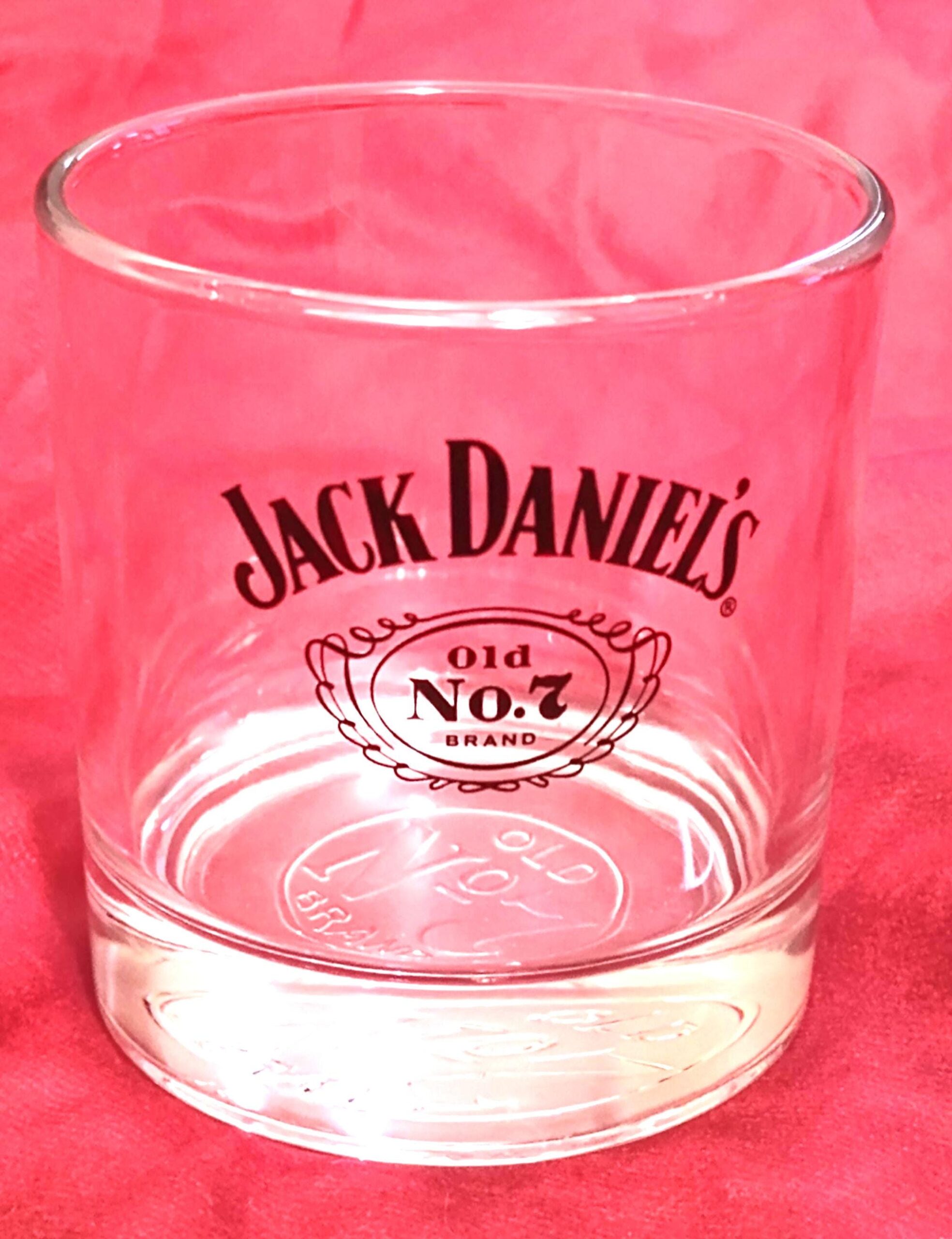Vintage Jack Daniels Old No 7 Brand Logo Round Rocks Low-Profile Bottom Embossed Glass