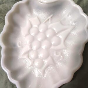 Vintage Hazel Atlas Milk Glass Grapes Pattern Dish Plate