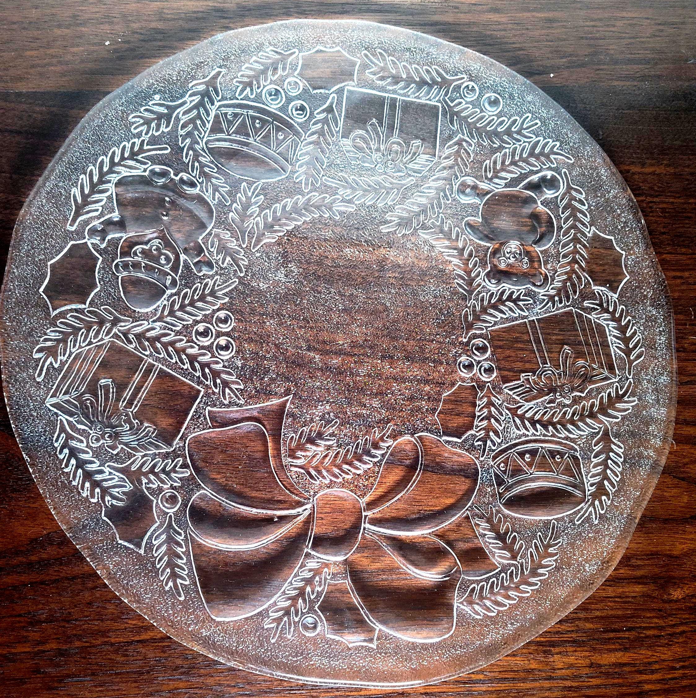 Vintage Indiana Glass Christmas Wreath Serving Platter 12.5" Clear Glass Holiday Plate Embossed Bow Ornaments Cookie Tray - Image 2