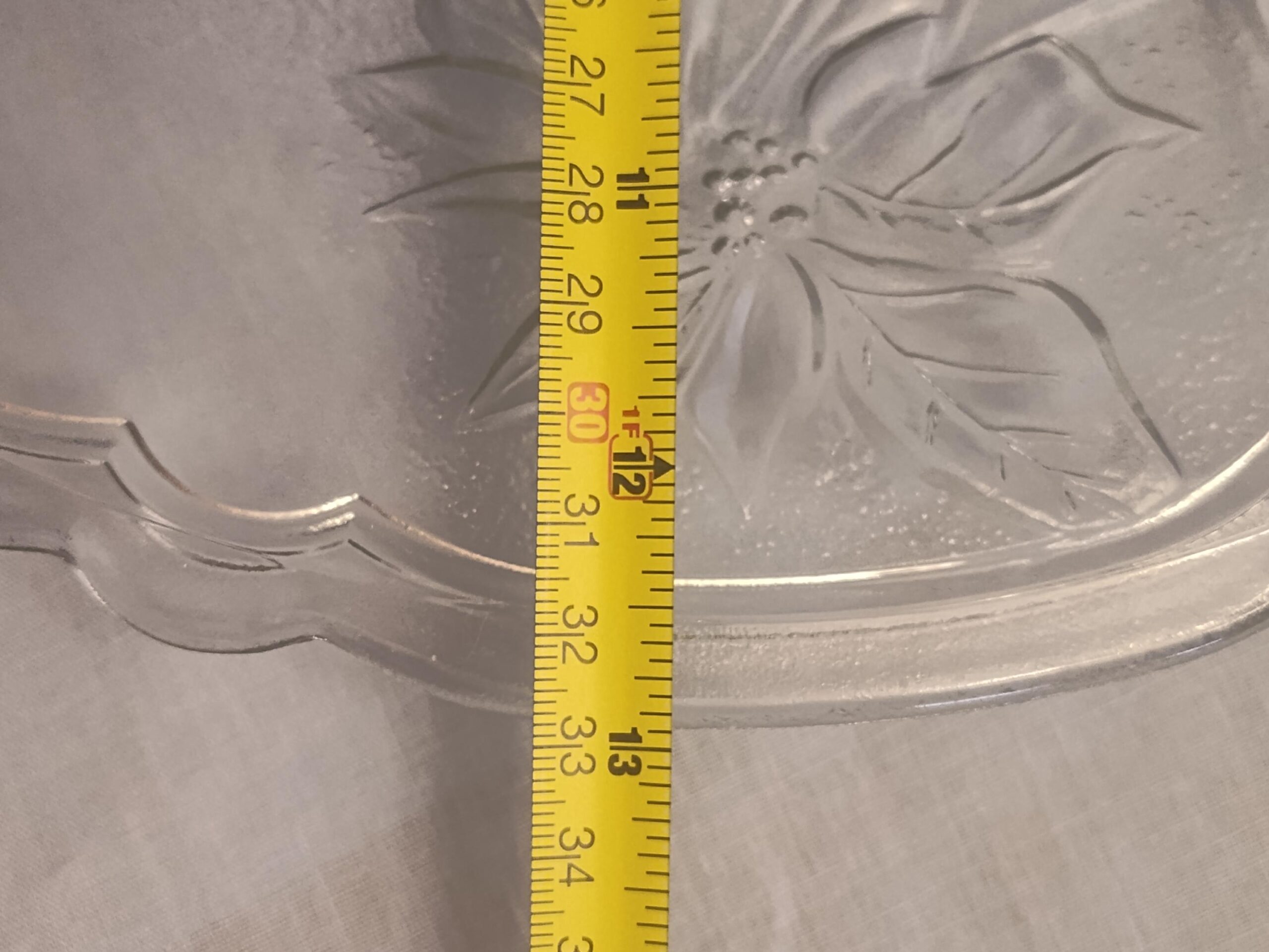 Vintage Clear Glass Christmas Poinsettia Serving Platter 13" Scalloped Edge Holiday Plate Pinecone Berry Embossed Cookie Tray - Image 5