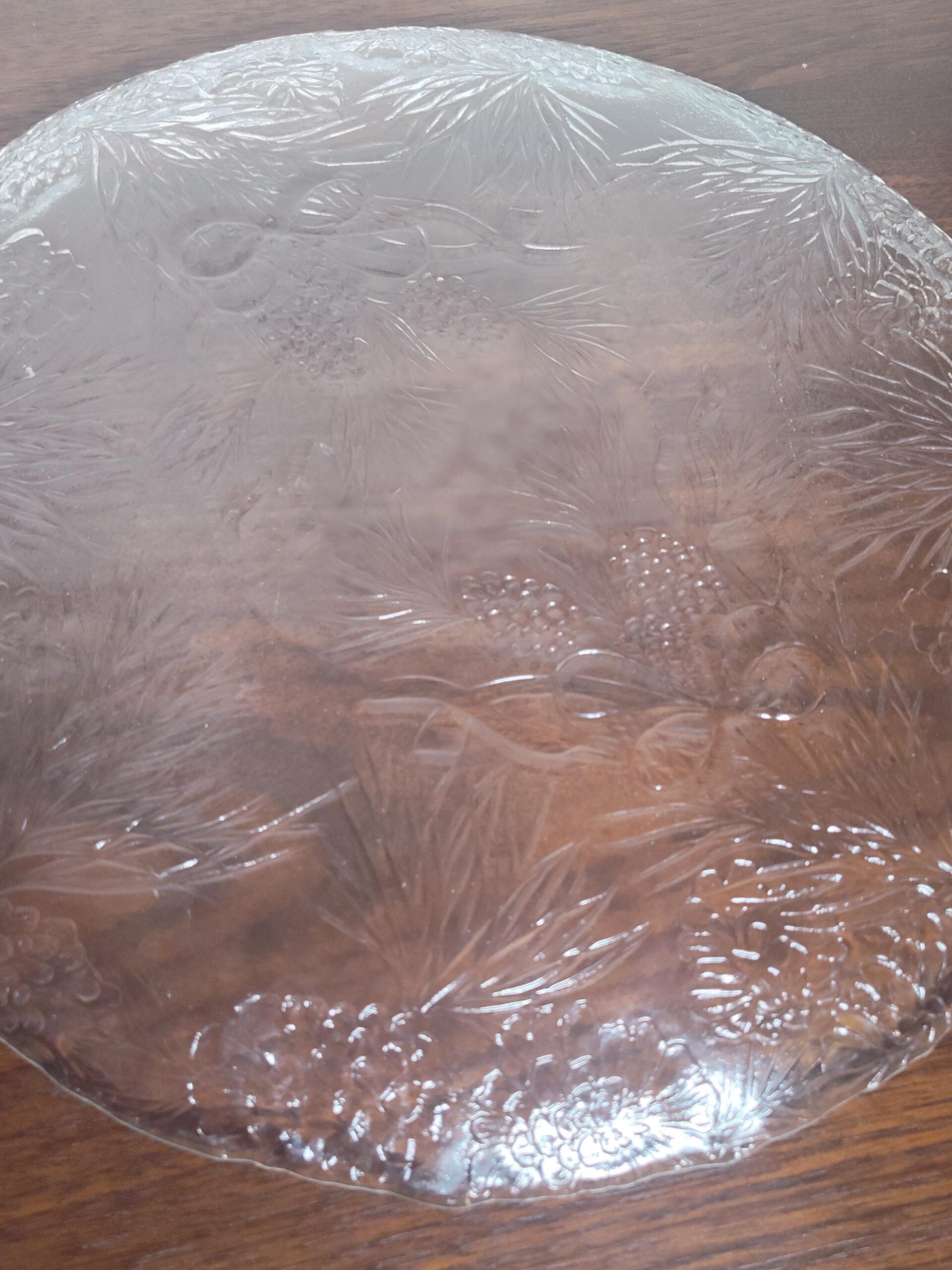 Vintage Clear Glass Pinecone Pine Needle Serving Platter 13" Embossed Winter Holiday Plate Ribbon Bow Rustic Woodland Cookie Tray - Image 6