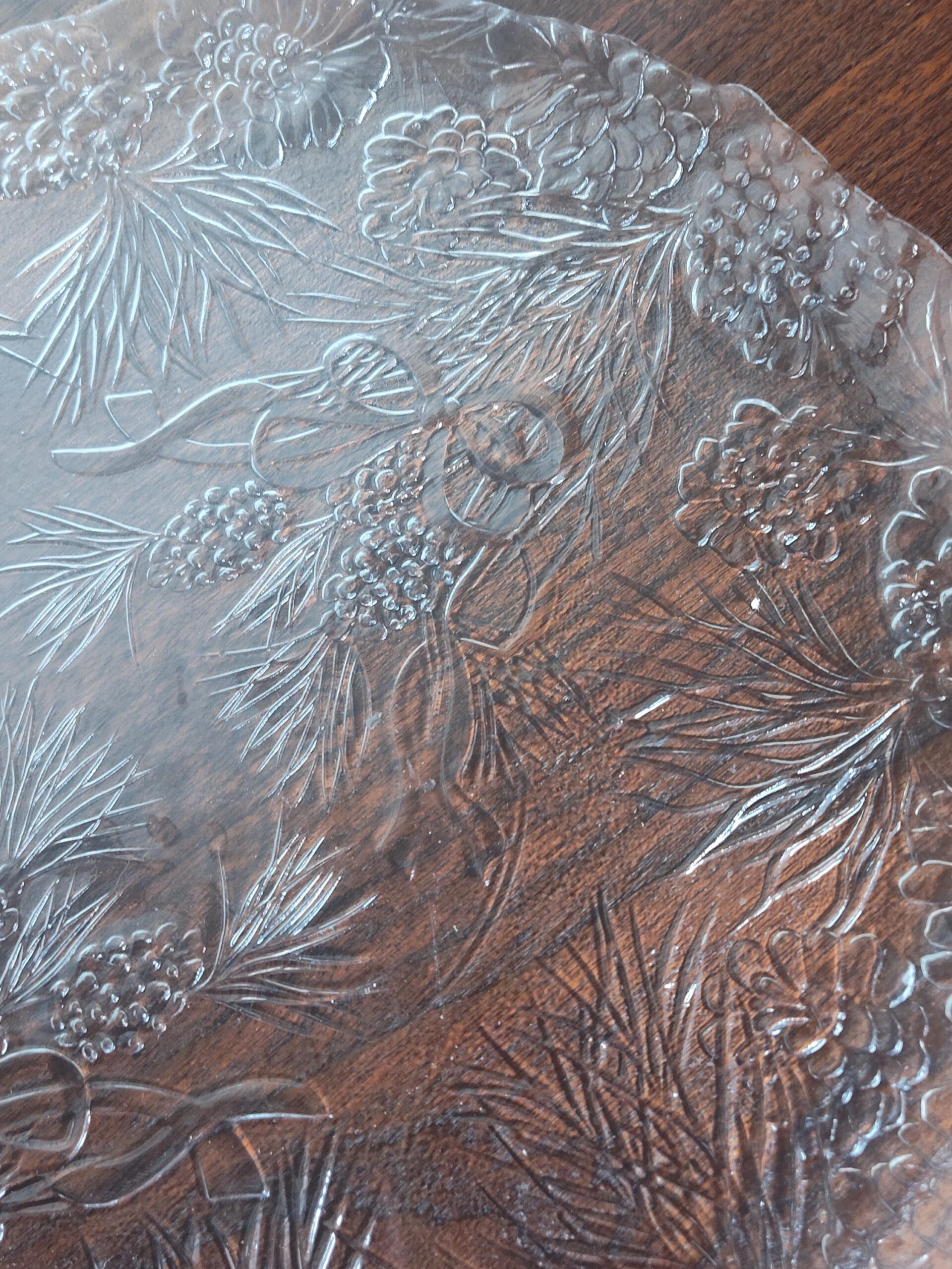 Vintage Clear Glass Pinecone Pine Needle Serving Platter 13" Embossed Winter Holiday Plate Ribbon Bow Rustic Woodland Cookie Tray - Image 4
