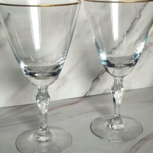 Fostoria Aurora Gold Trim Crystal Water Goblets (Set of 3), 7 Inch Stemware