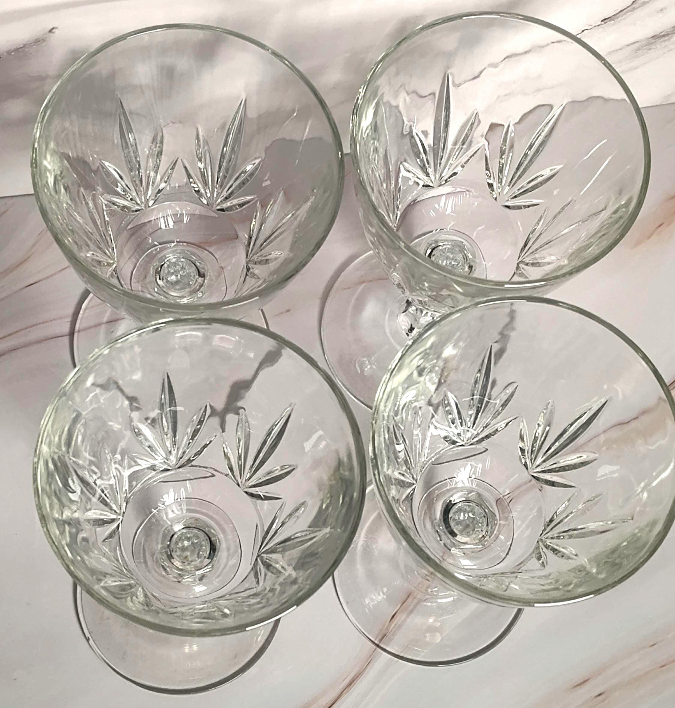 Vintage Luminarc France Cut Glass Water Goblets Set of 4 Verrerie D'Arques Crystal Stemware Leaf Pattern 6 3/4 Inch French Glassware - Image 2