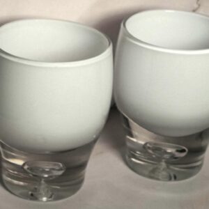 Set of 2 Hand Blown White Cased Glass Votive Holders, Bubble Base MCM Decor