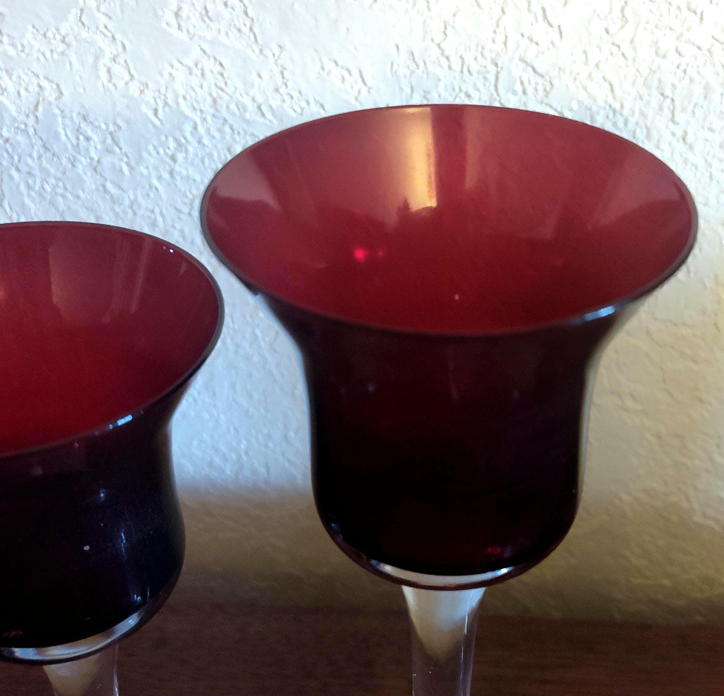 Vintage Ruby Red Tulip Votive Candle Holders Set of 4 Graduated Heights Clear Stem - Image 4