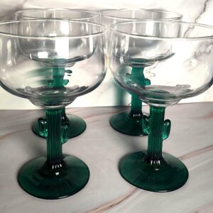 Vintage Libbey Cactus Stem Margarita Glasses Set of 4 Southwestern Barware