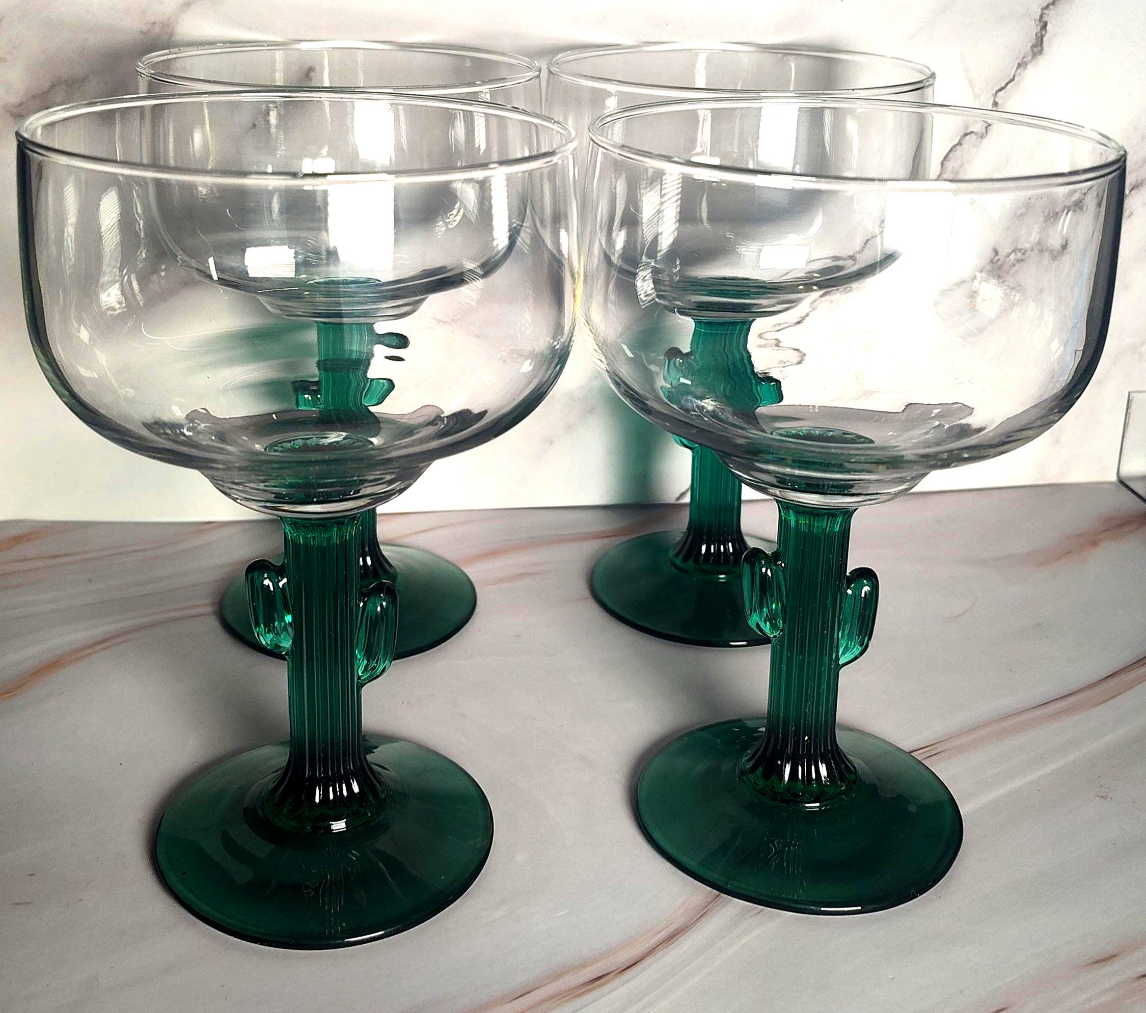 Vintage Libbey Cactus Stem Margarita Glasses Set of 4 Southwestern Barware