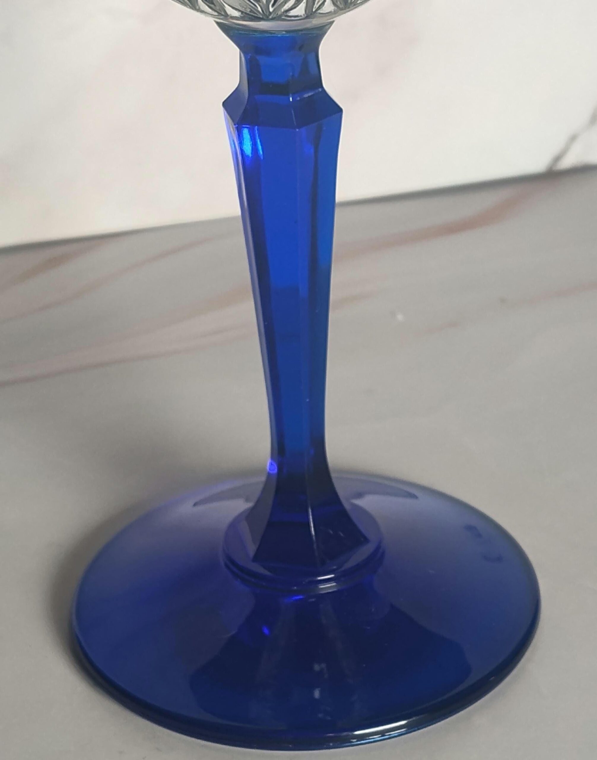 Vintage St George American Heritage Cobalt Blue Stem Crystal Water Goblet 8 Inch Cut Glass Hexagon Stem Jeannette PA Stemware - Image 3