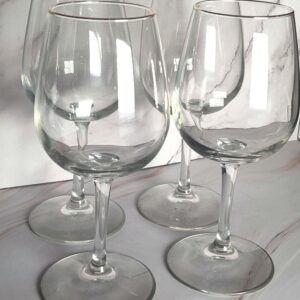 Vintage Crystal Balloon Wine Glasses Set of 4, Gold Rimmed Stemware for Entertaining