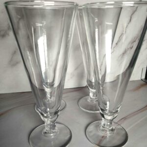 Set of 4 Vintage Clear Footed Pilsner Glasses – Mid Century Ball Stem Barware