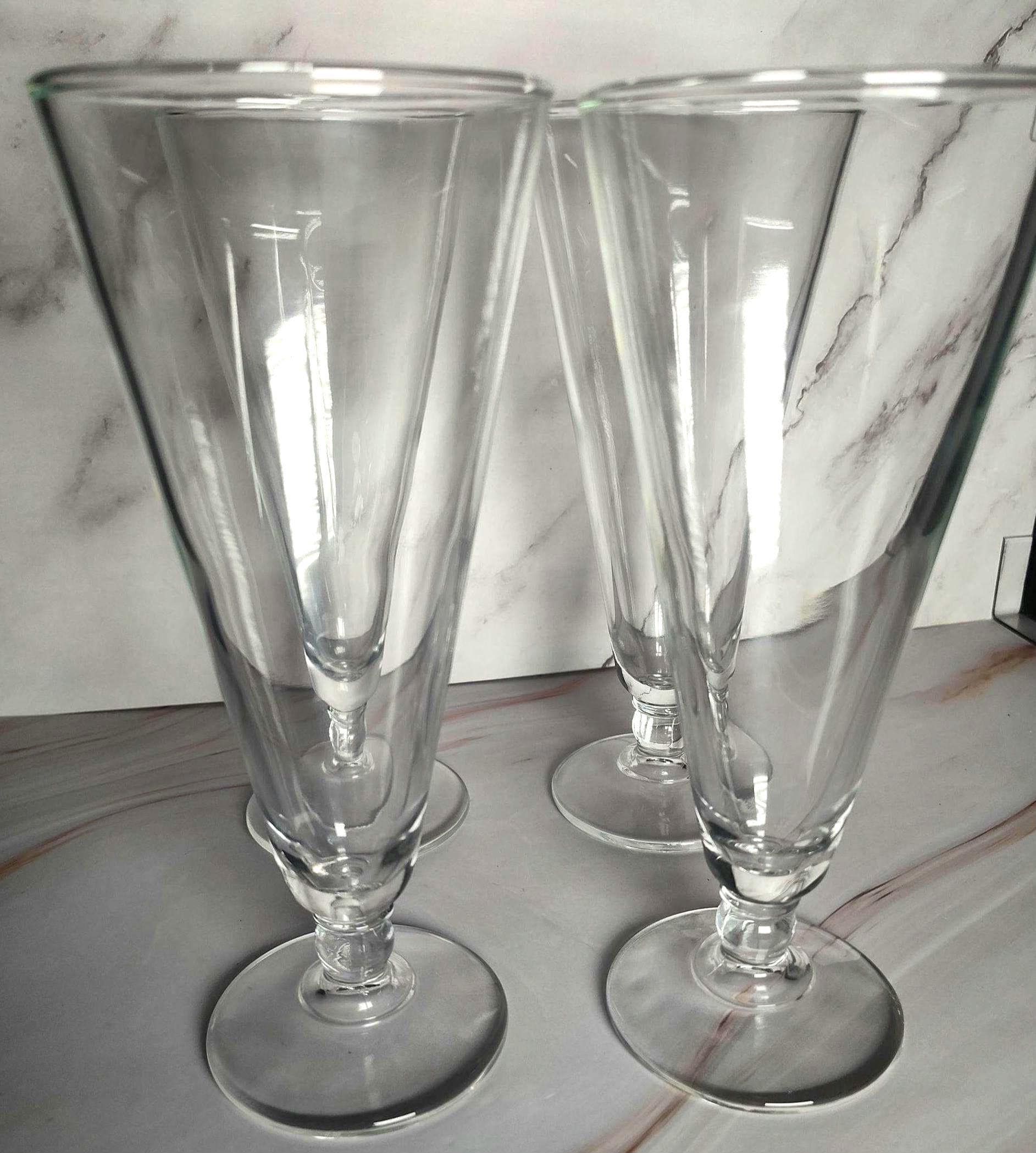 Set of 4 Vintage Clear Footed Pilsner Glasses – Mid Century Ball Stem Barware