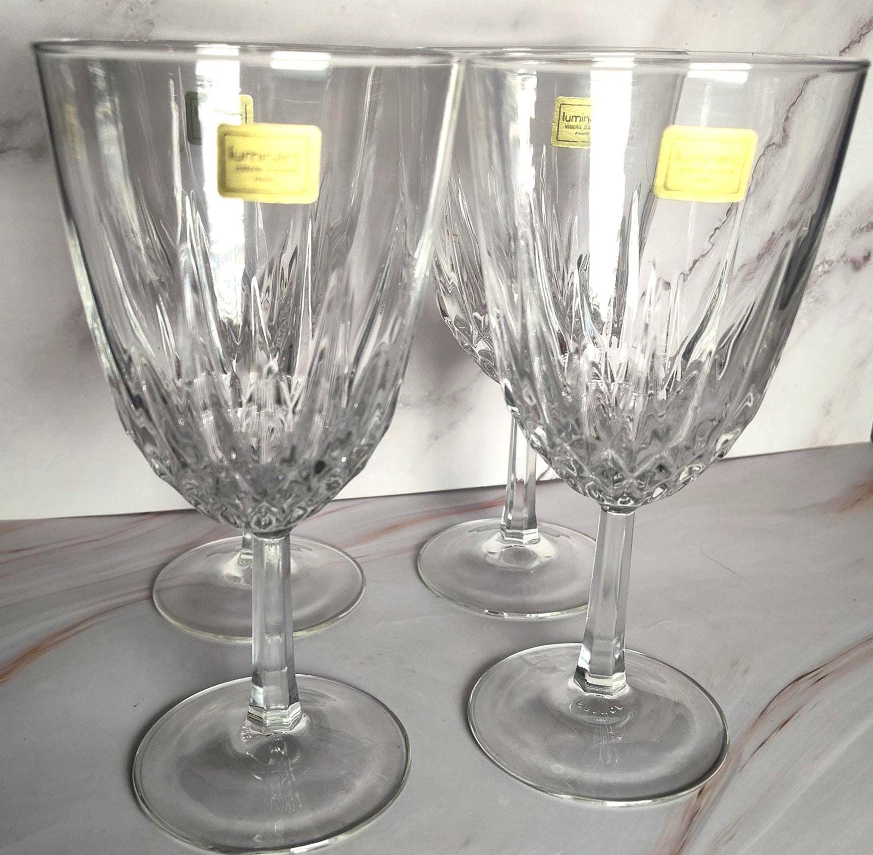 Set of 4 Luminarc Diamant Wine Glasses, French Cut Glassware with Original Stickers