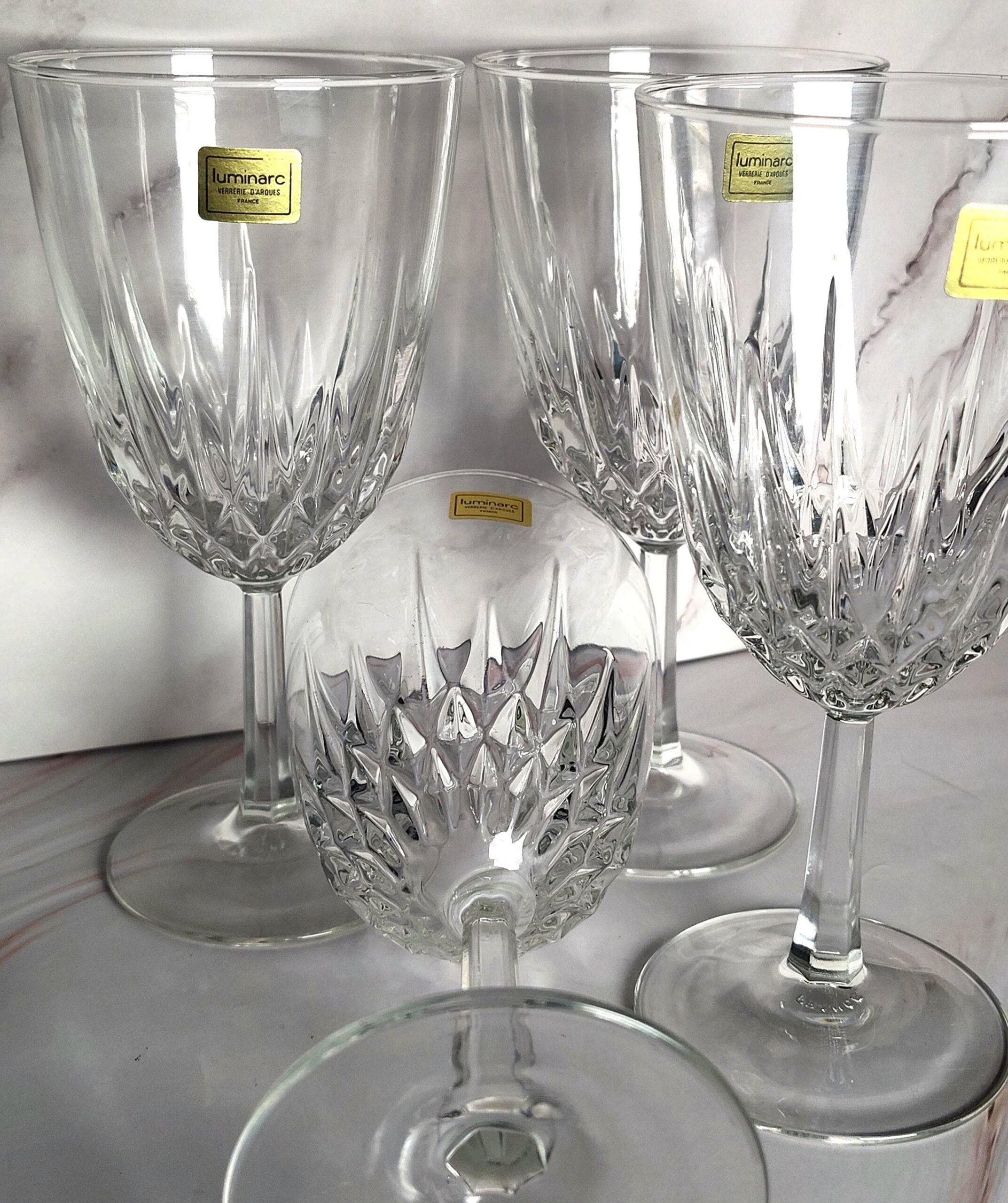 Set of 4 Luminarc Diamant Wine Glasses, French Cut Glassware with Original Stickers - Image 6