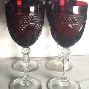 Cristal d'Arques Ruby Wine Goblets Set of 4, Antique Red French Crystal