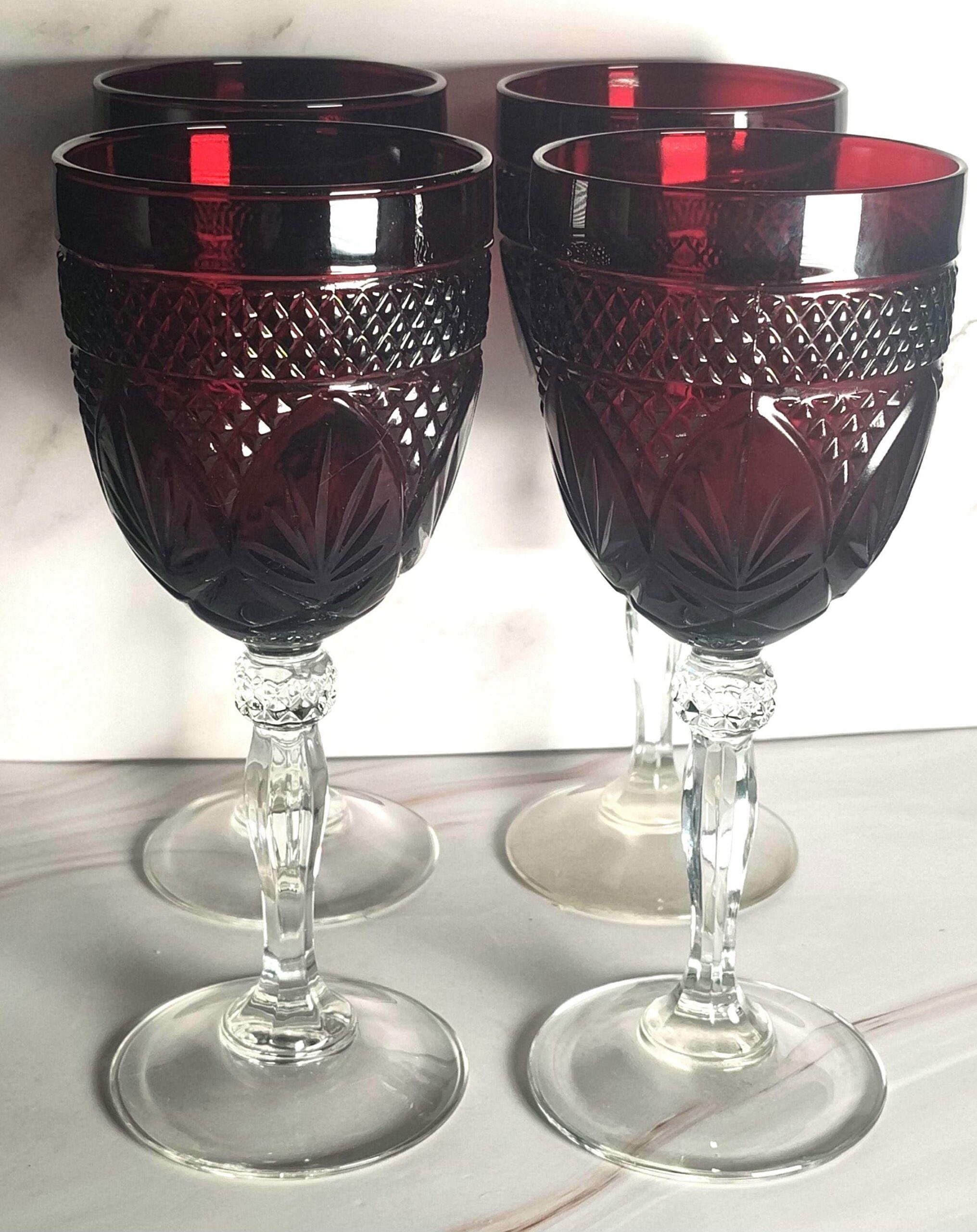 Cristal d'Arques Ruby Wine Goblets Set of 4, Antique Red French Crystal