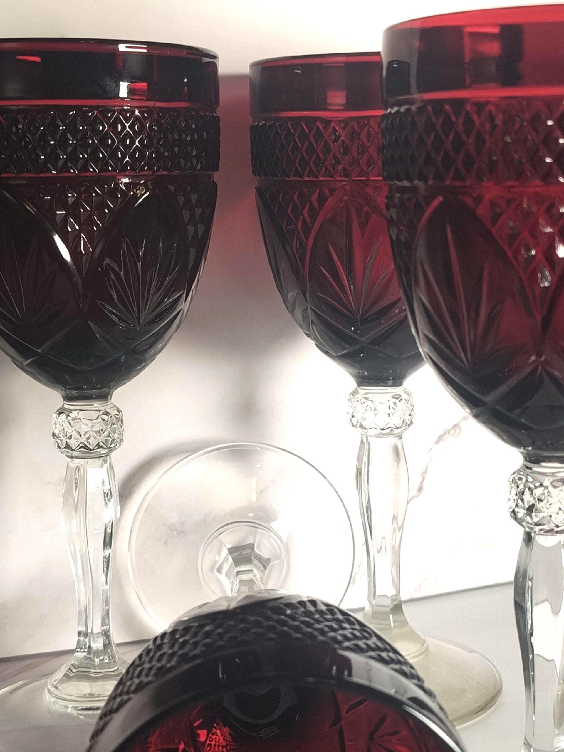 Cristal d'Arques Ruby Wine Goblets Set of 4, Antique Red French Crystal - Image 4