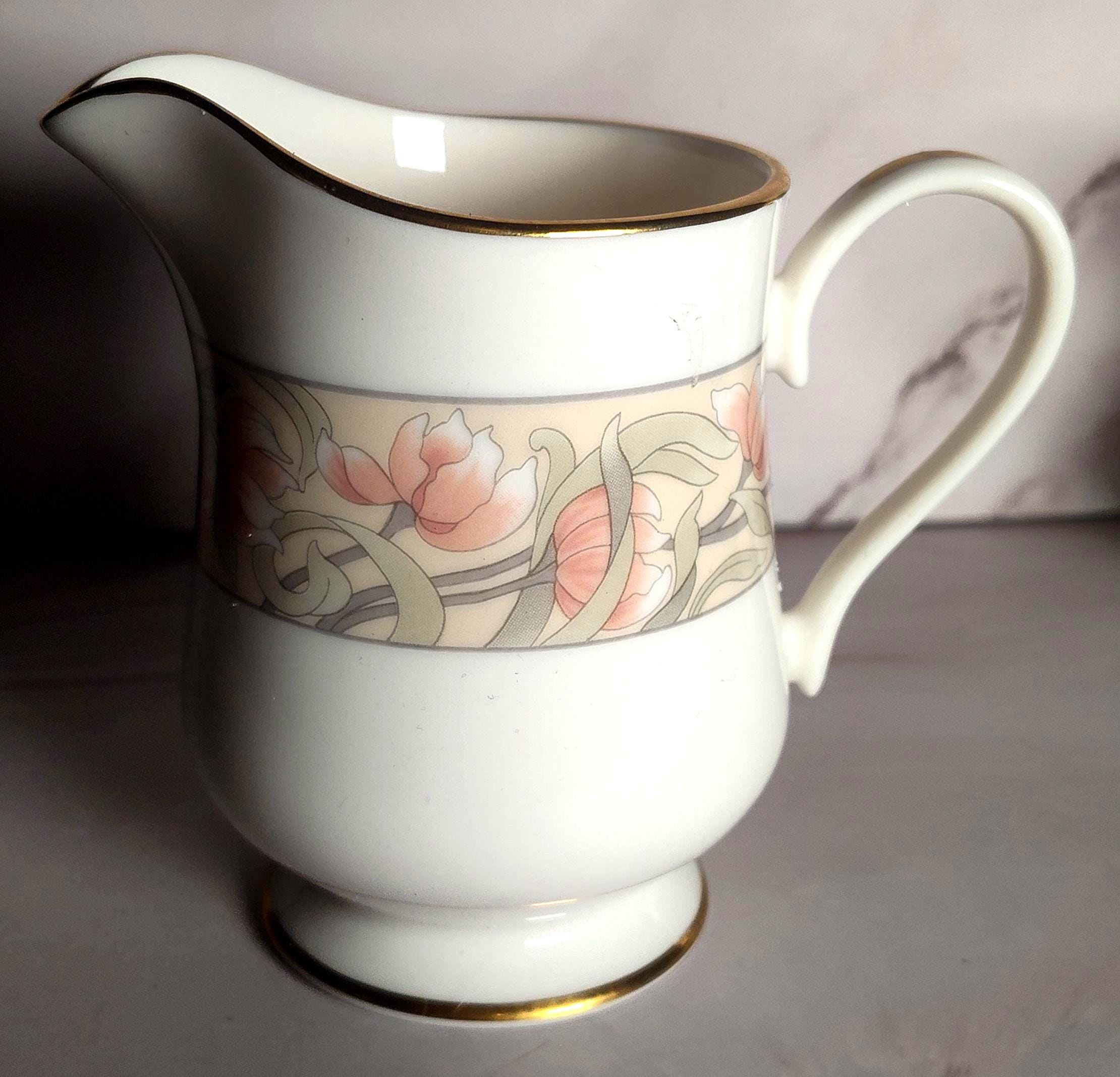 Gorham Wingate Creamer Sugar Set: Peach Floral Fine China Gold Trim - Image 2