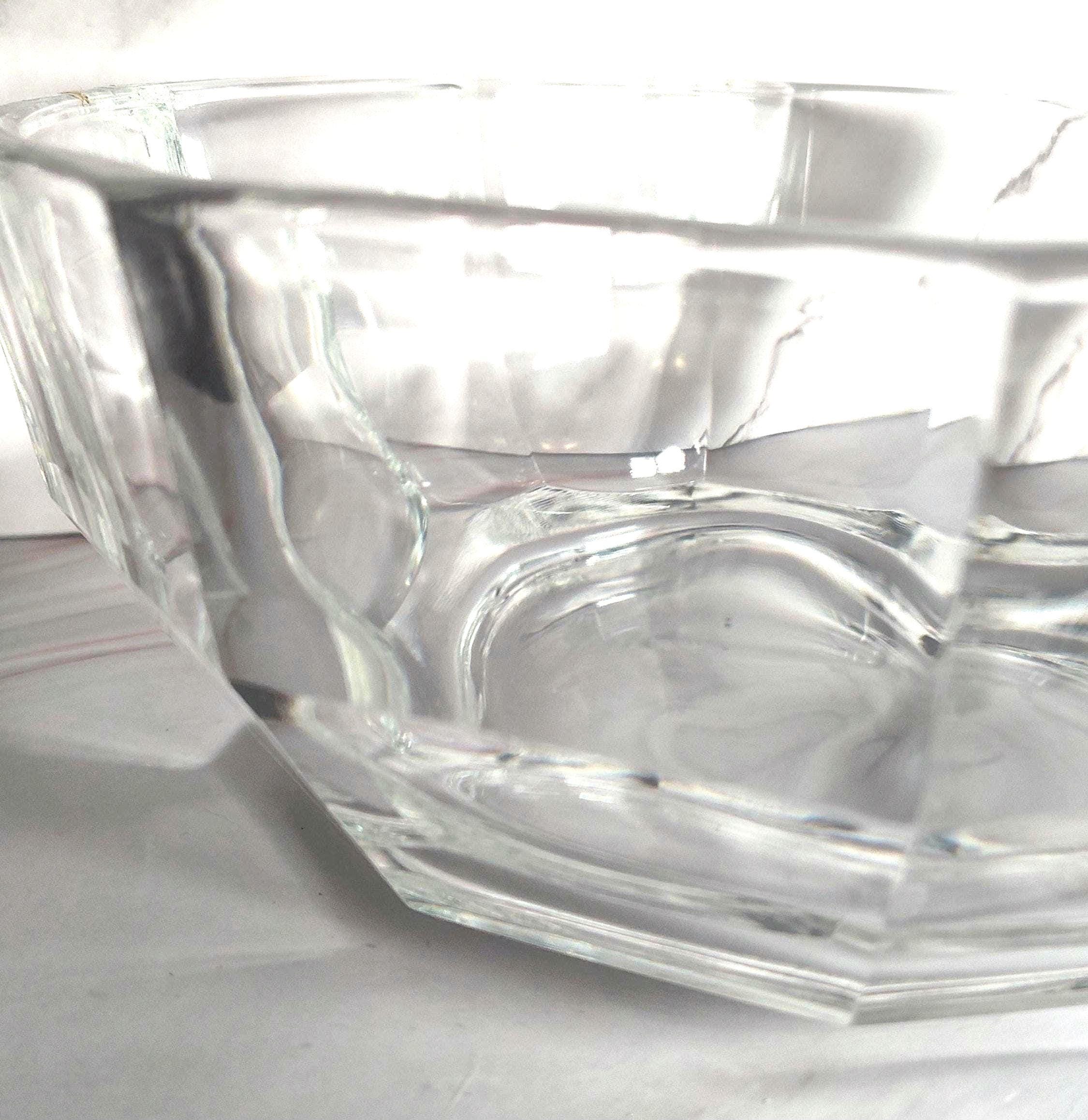 Mid Century Modern Crystal Serving Bowl Faceted Paneled Heavy Clear Glass MCM 8.75 Inch - Image 3