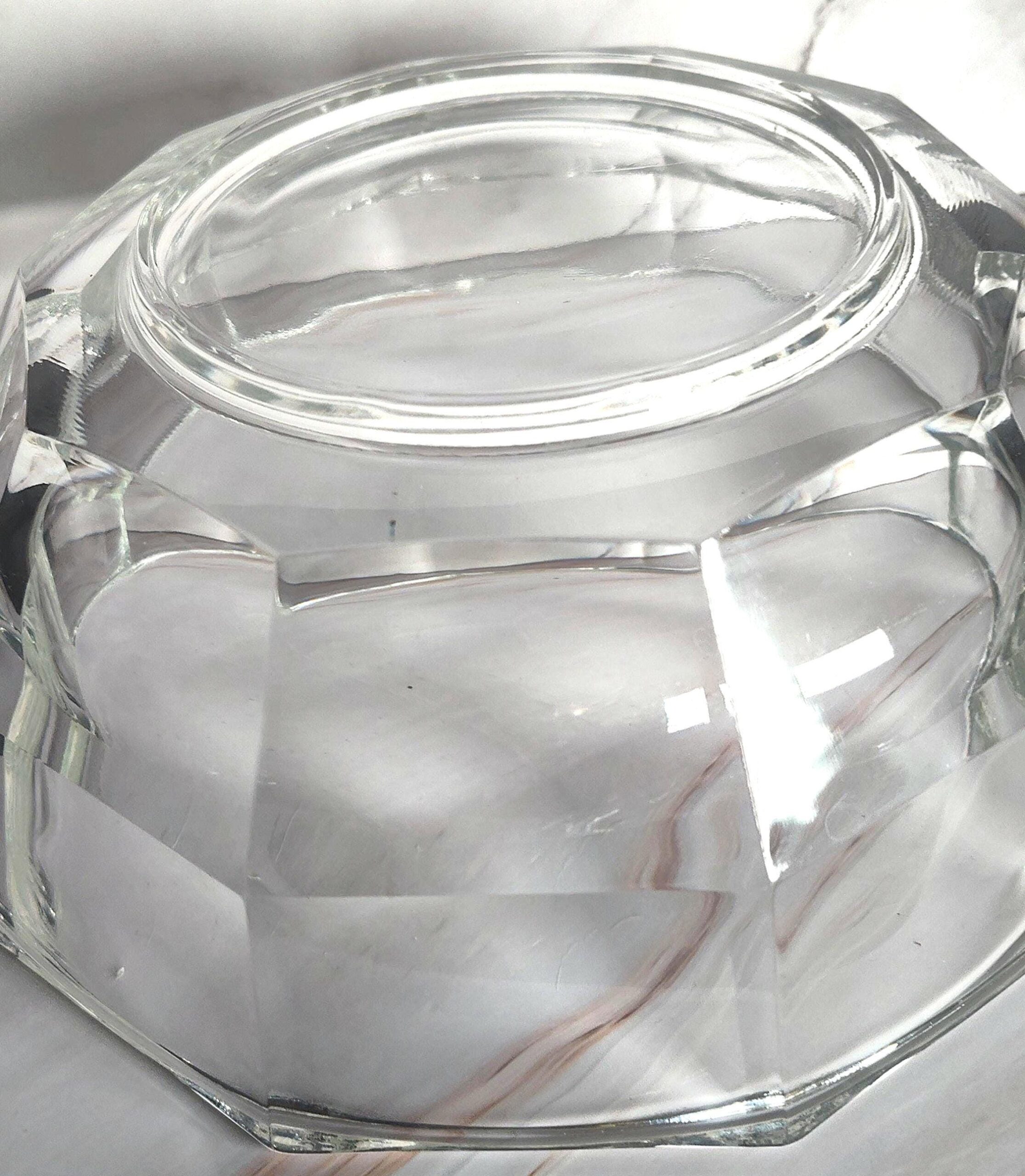 Mid Century Modern Crystal Serving Bowl Faceted Paneled Heavy Clear Glass MCM 8.75 Inch - Image 4