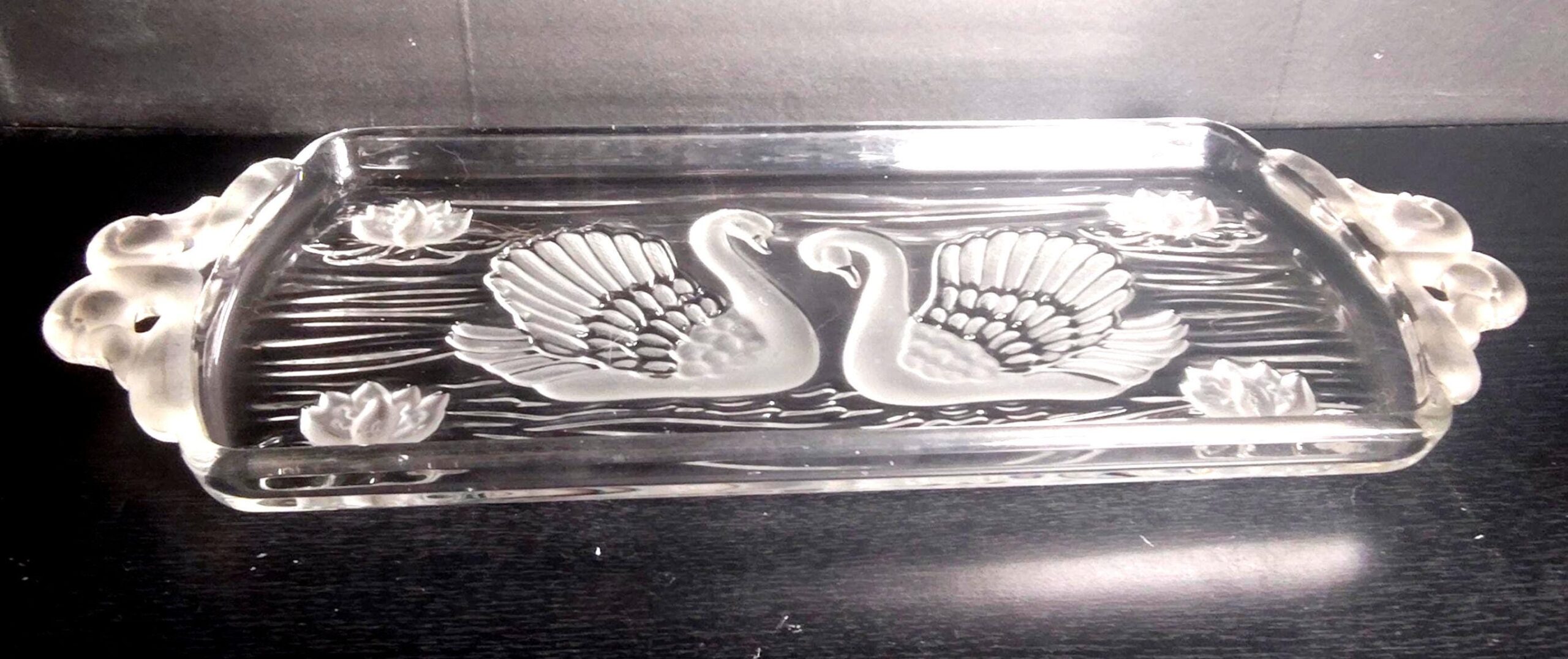 Mikasa Walther Crystal Swan Tray Frosted Glass Serving Platter West Germany Lily Pad