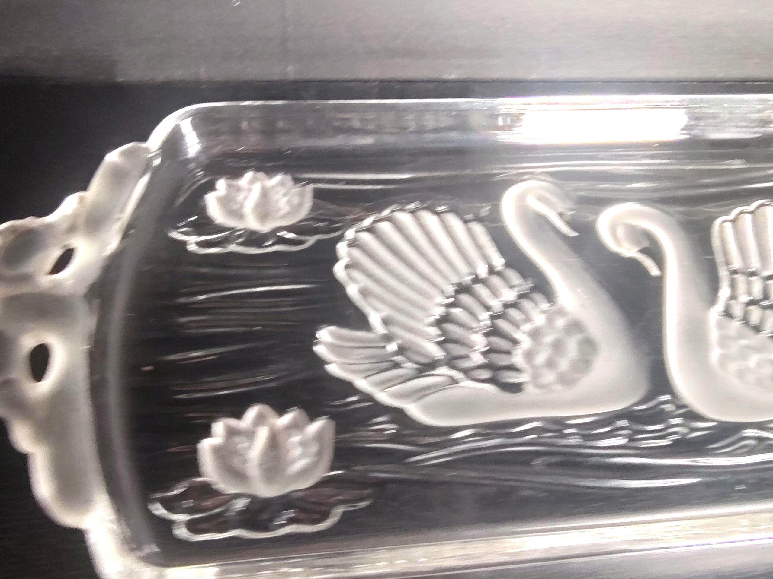 Mikasa Walther Crystal Swan Tray Frosted Glass Serving Platter West Germany Lily Pad - Image 3