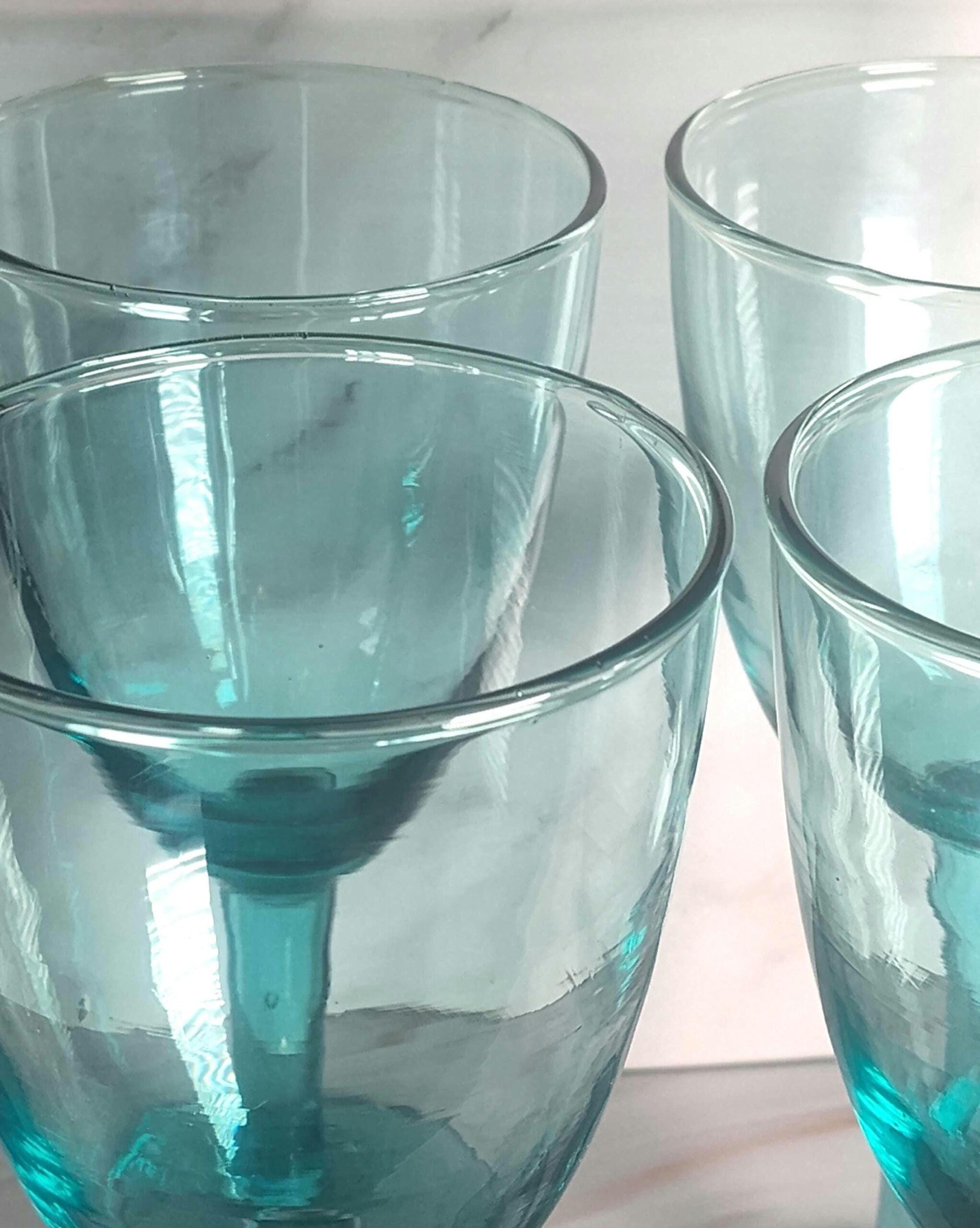 Set of 4 Vintage Teal Crystal Wine Glasses – Aqua Blue Green Goblets - Image 2
