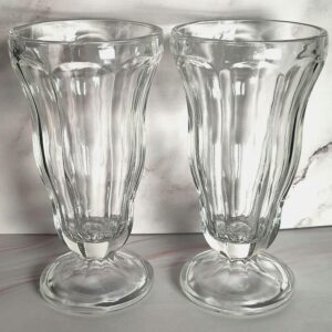 Vintage Ribbed Soda Fountain Glasses Pair, Milkshake Sundae Parfait Diner Glasses
