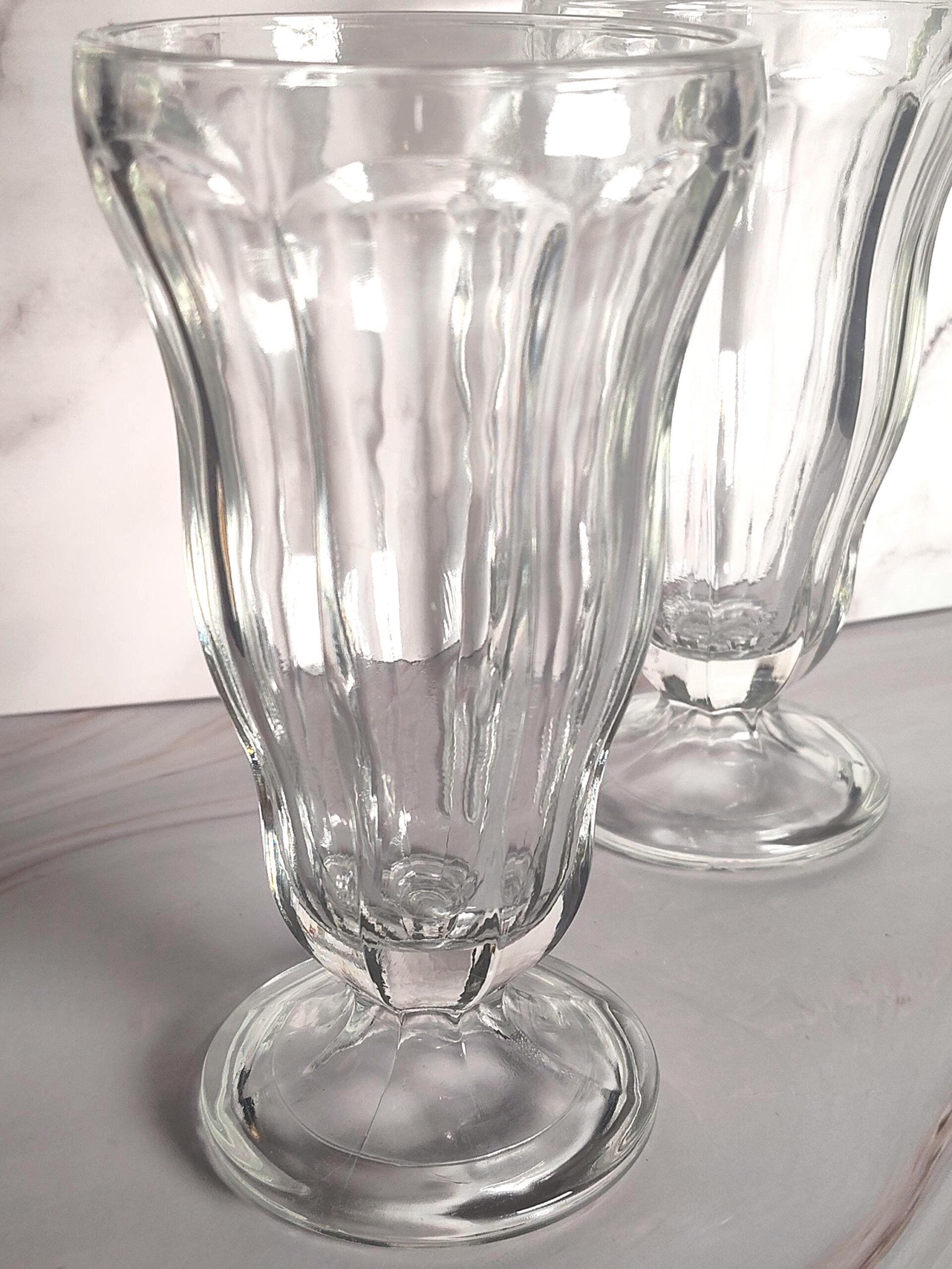 Vintage Ribbed Soda Fountain Glasses Pair, Milkshake Sundae Parfait Diner Glasses - Image 4