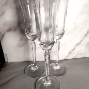 Mikasa Briarcliffe Platinum Rim Lead Crystal Champagne Flutes Set of 3 Faceted Stem