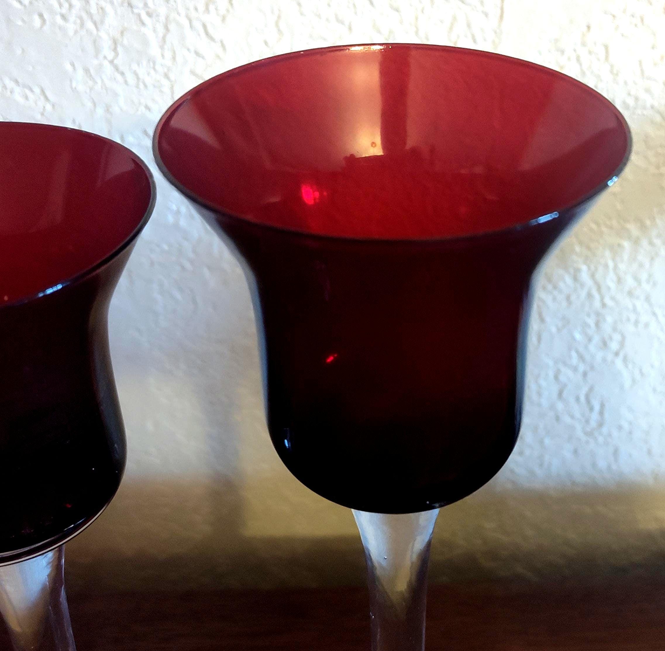 Vintage Ruby Red Tulip Votive Candle Holders Set of 4 Graduated Heights Clear Stem - Image 3