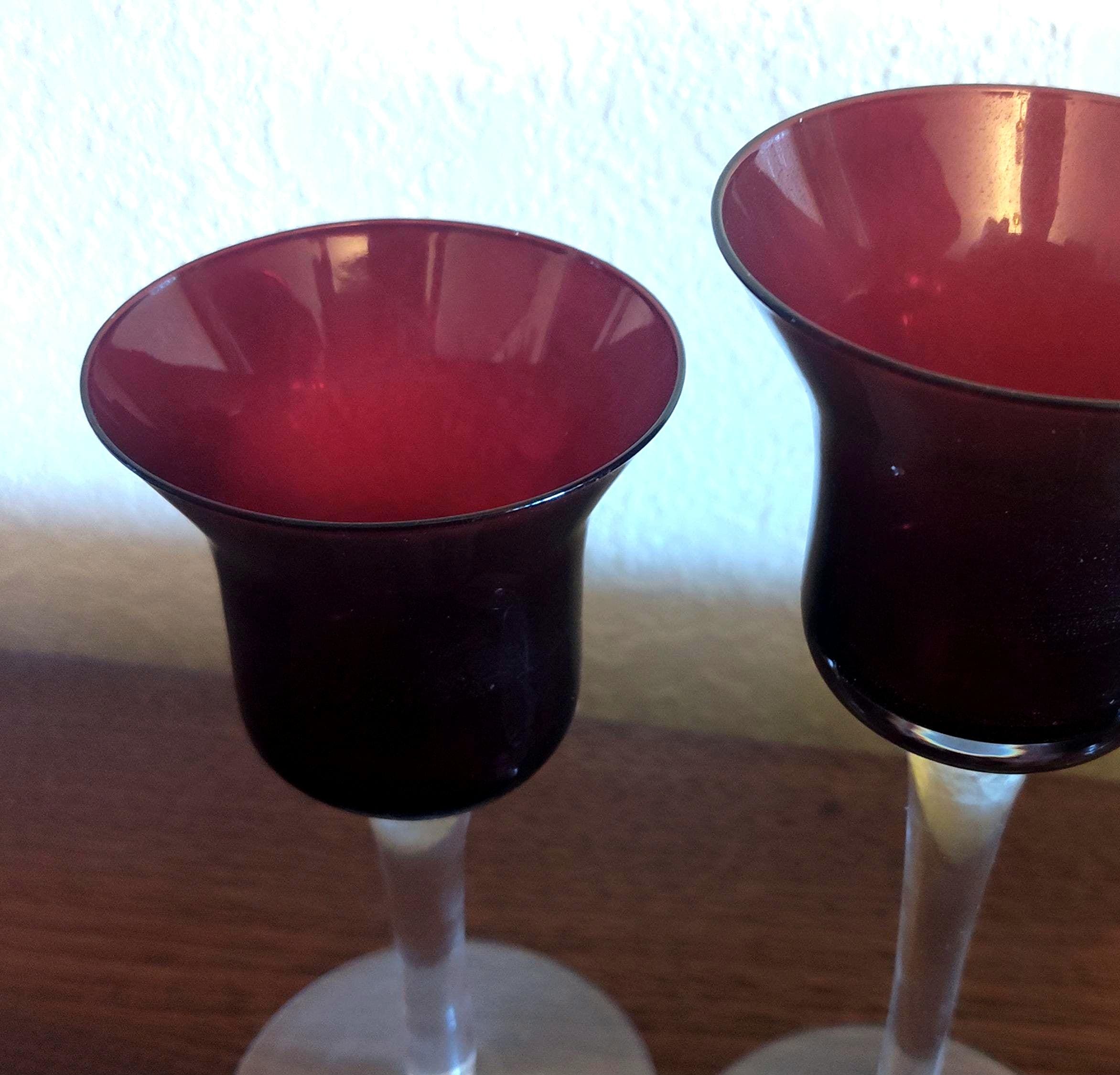 Vintage Ruby Red Tulip Votive Candle Holders Set of 4 Graduated Heights Clear Stem - Image 5