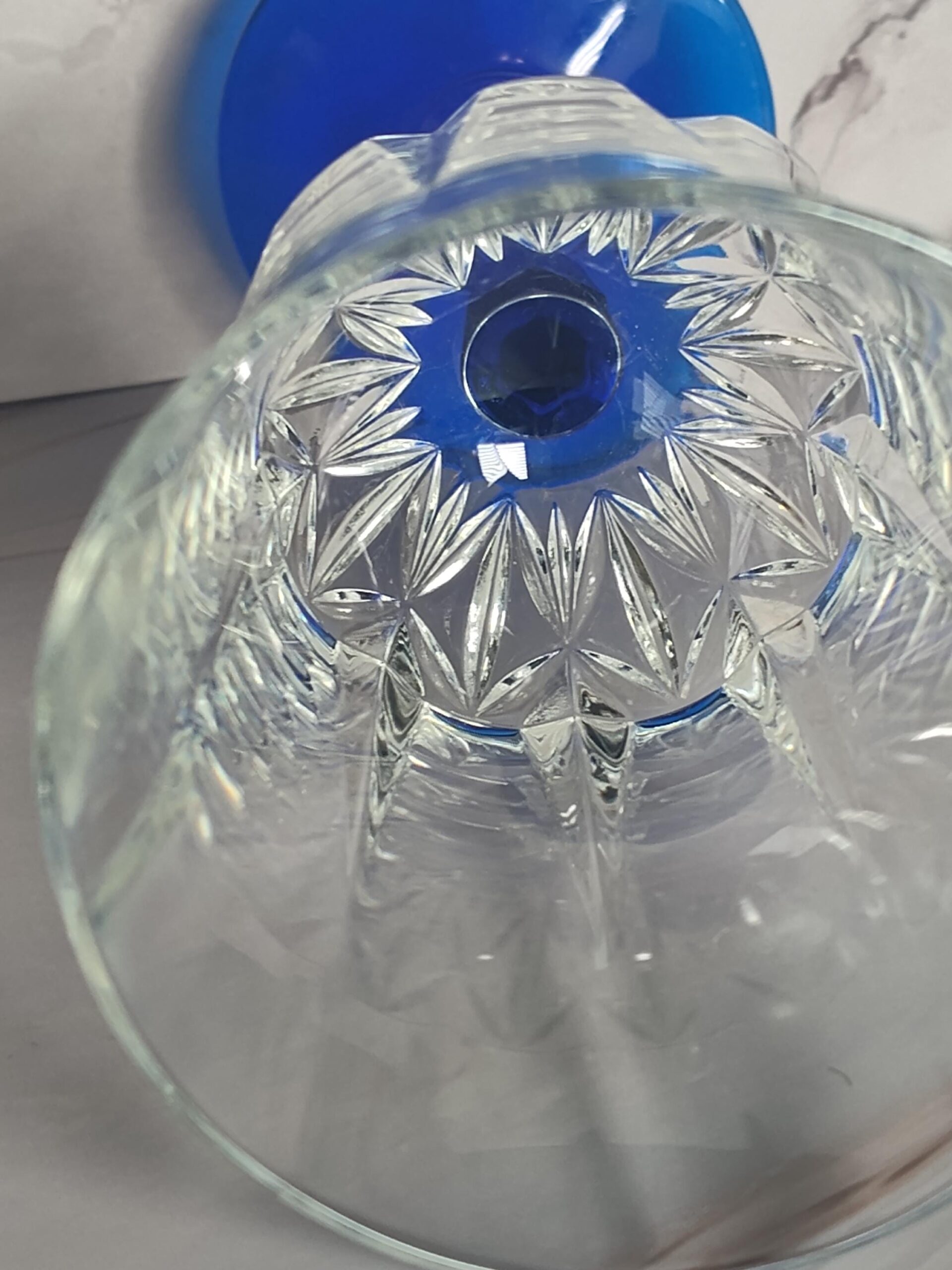 Vintage St George American Heritage Cobalt Blue Stem Crystal Water Goblet 8 Inch Cut Glass Hexagon Stem Jeannette PA Stemware - Image 2