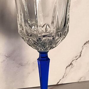 Vintage St George American Heritage Cobalt Blue Stem Crystal Water Goblet 8 Inch Cut Glass Hexagon Stem Jeannette PA Stemware