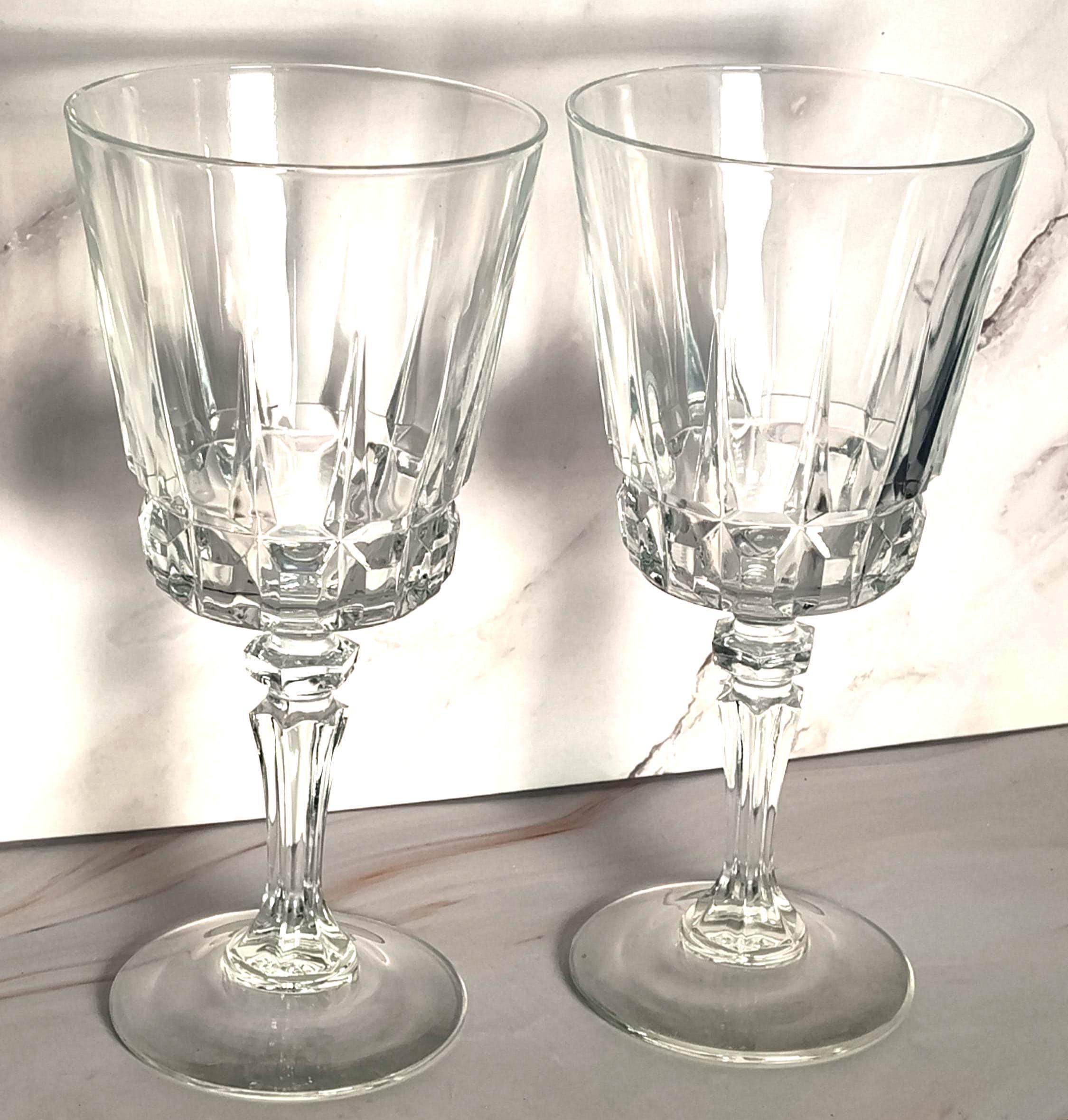 Cristal D'Arques Chantelle Claret Wine Goblets Pair, French Crystal Faceted Stem (6 7/8 Inch)