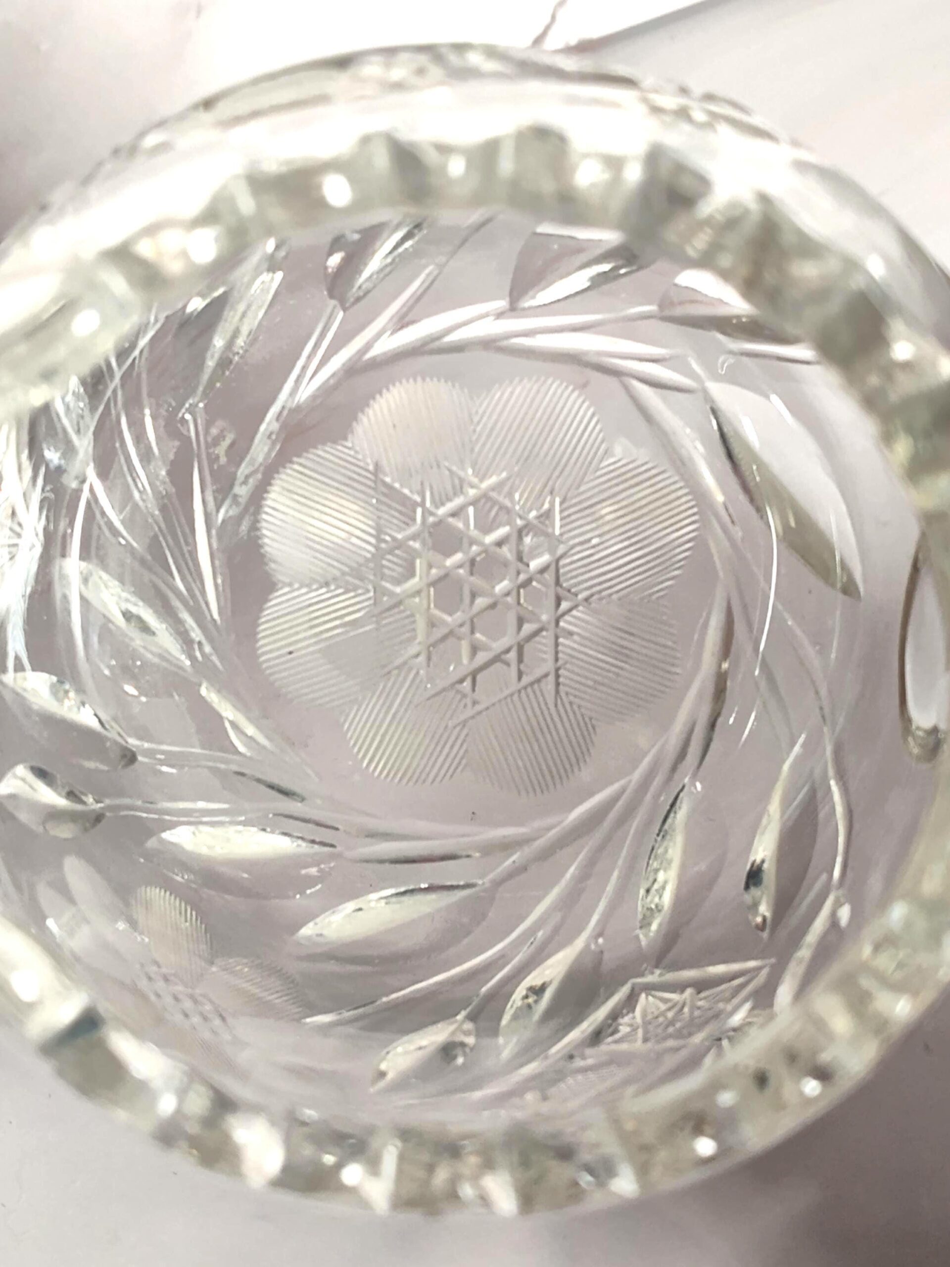 Antique Cut Crystal Creamer Pitcher ABP Style Hobstar Crosshatch Fan Sawtooth Rim - Image 4