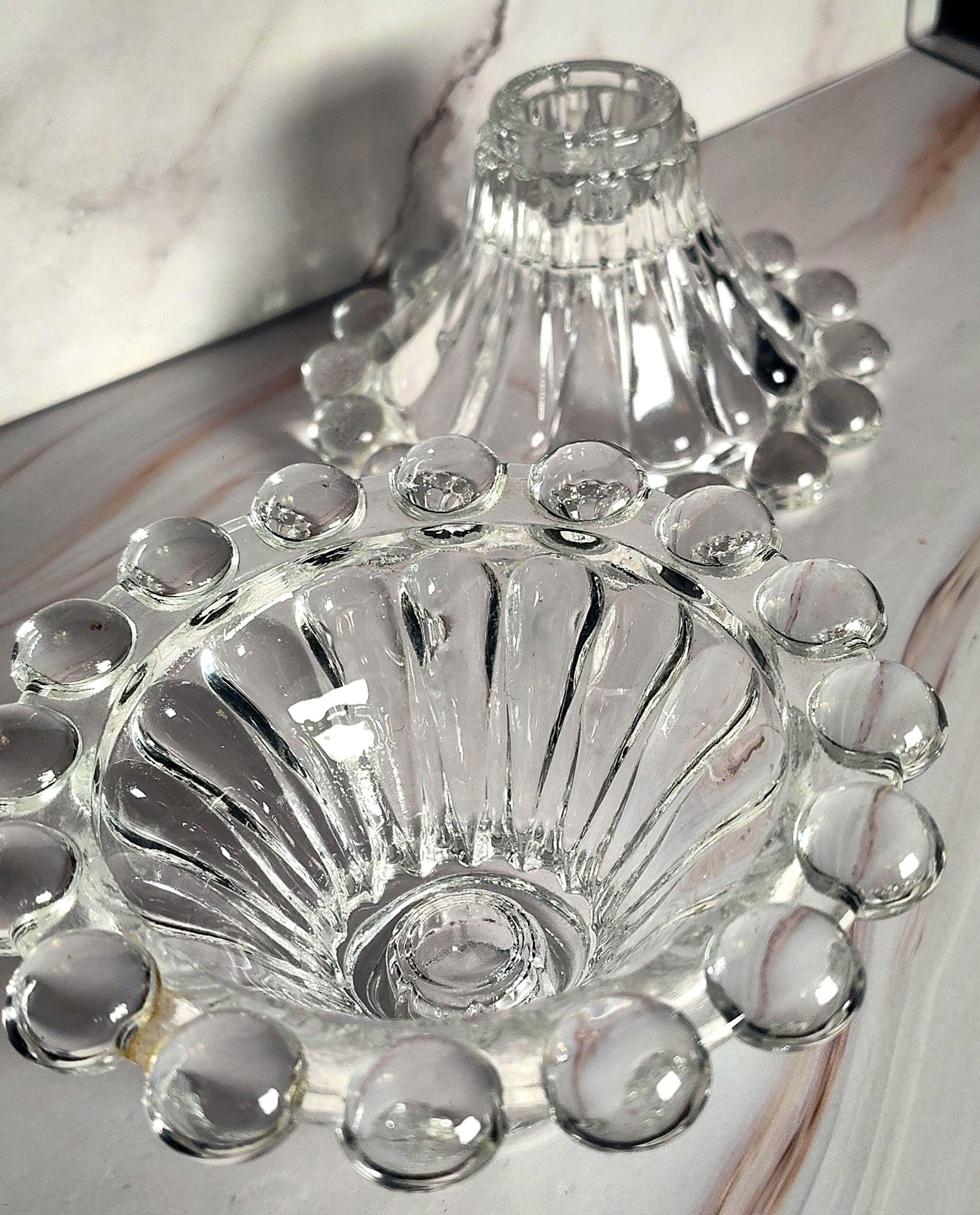 Anchor Hocking Boopie Berwick Candle Holders Pair Clear Glass Bubble Edge Vintage - Image 5