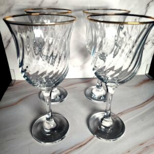 Cristal D'Arques Rambouillet Gold Rim Water Goblets Set of 4 French Crystal Swirl