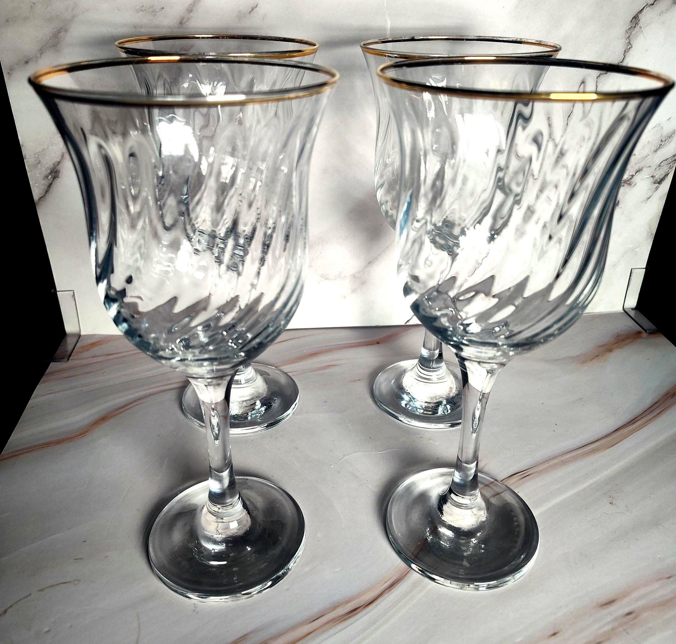 Cristal D'Arques Rambouillet Gold Rim Water Goblets Set of 4 French Crystal Swirl
