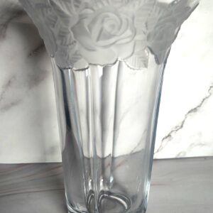 Mikasa Studio Nova Winter Rose Vase Frosted Satin Roses Clear Paneled Glass
