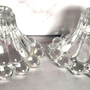 Anchor Hocking Boopie Berwick Candle Holders Pair Clear Glass Bubble Edge Vintage