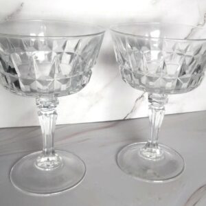 Cristal d'Arques Longchamp Champagne Coupe Glasses Pair French Lead Crystal Cut Sherbet Stemware