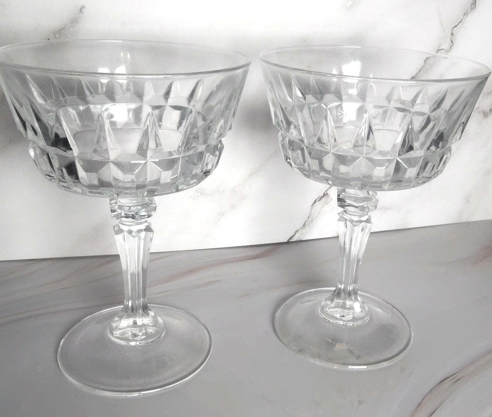 Cristal d'Arques Longchamp Champagne Coupe Glasses Pair French Lead Crystal Cut Sherbet Stemware