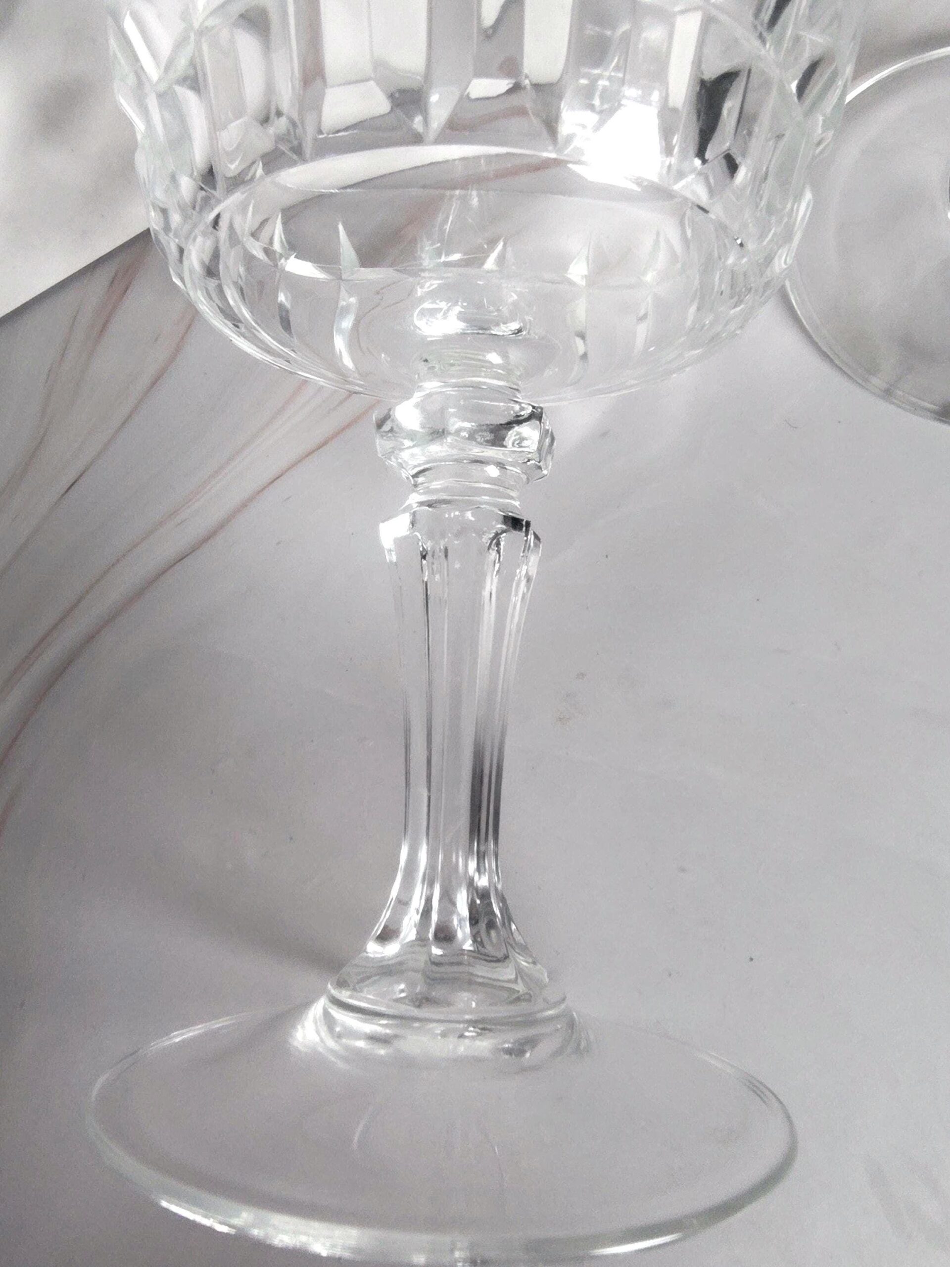 Cristal d'Arques Longchamp Champagne Coupe Glasses Pair French Lead Crystal Cut Sherbet Stemware - Image 3