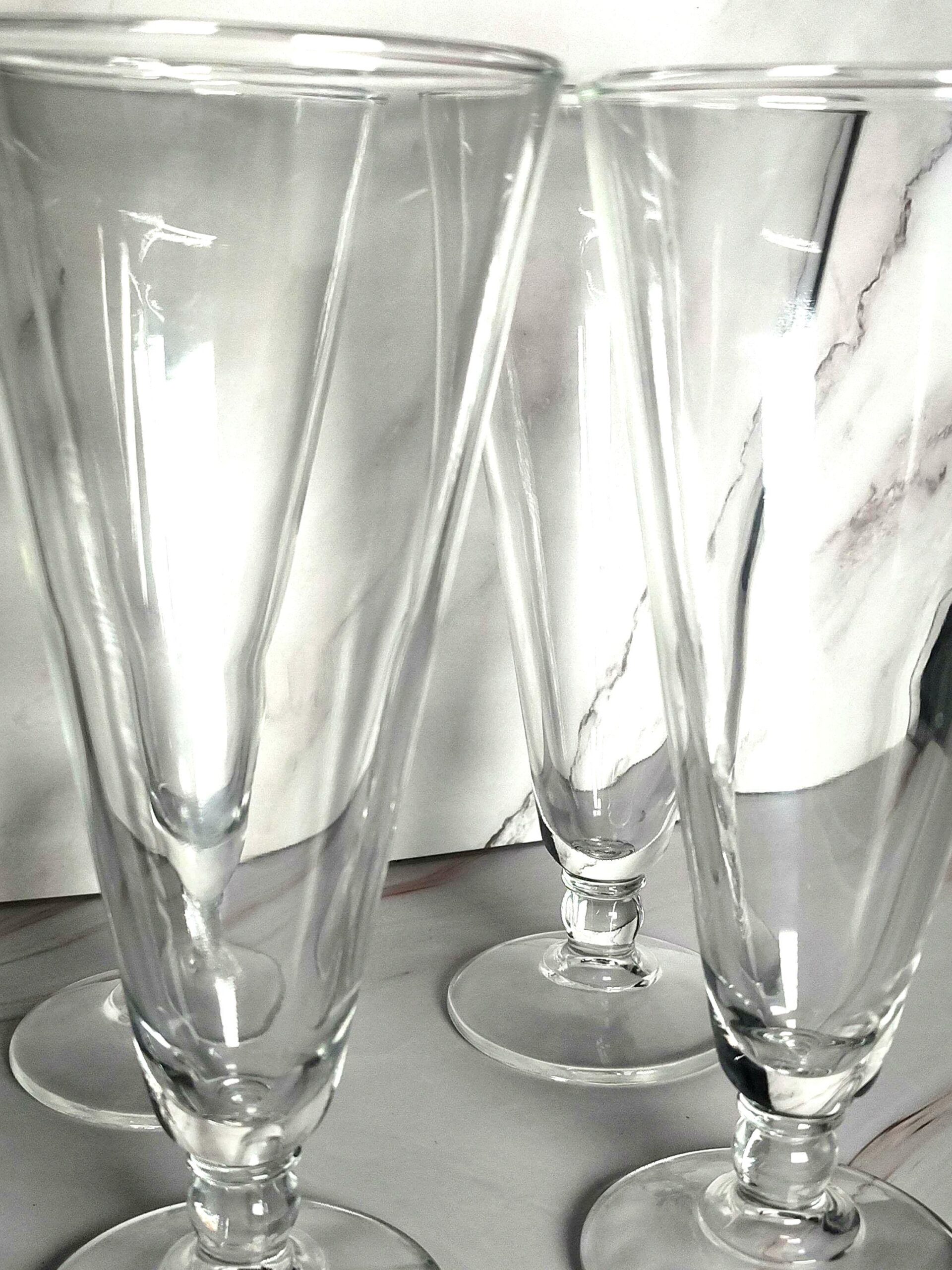 Set of 4 Vintage Clear Footed Pilsner Glasses – Mid Century Ball Stem Barware - Image 4