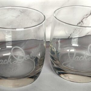 Jack Daniel's Etched Rocks Glasses Pair, Old No. 7 Whiskey Lowball Barware