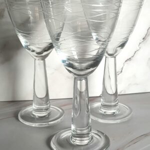 Block Crystal Ocean Wine Glasses Set of 3 Etched Wave Pattern Clear Stemware Discontinued