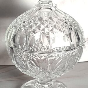 Cristal d'Arques Longchamp Crystal Covered Candy Dish Footed Lidded Bowl French Crystal Diamond Cut