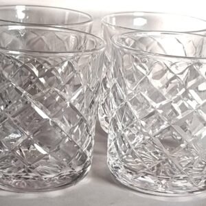 Vintage Cut Crystal Old Fashioned Glasses Set of 4 Diamond Crosshatch Barware