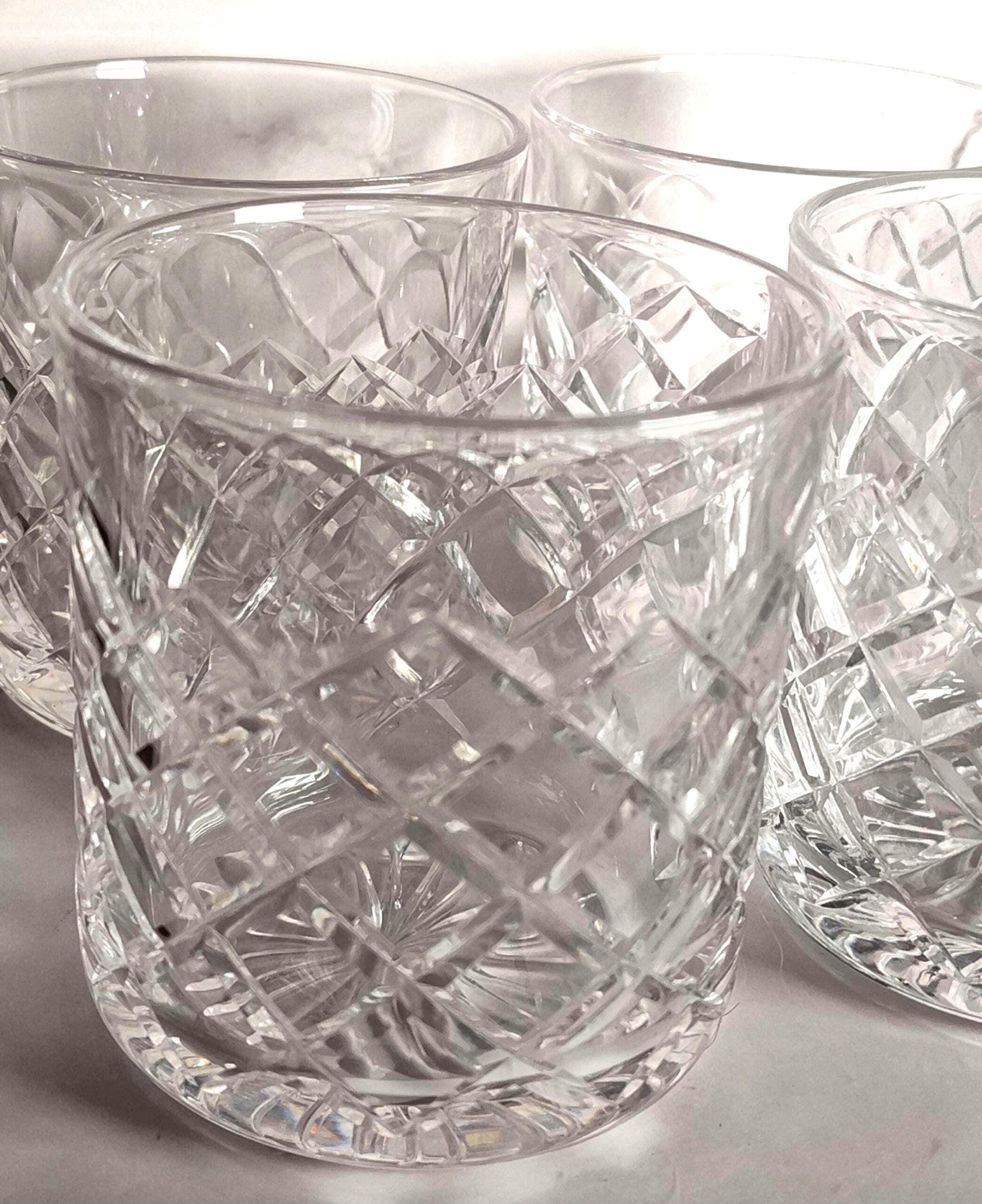 Vintage Cut Crystal Old Fashioned Glasses Set of 4 Diamond Crosshatch Barware - Image 3